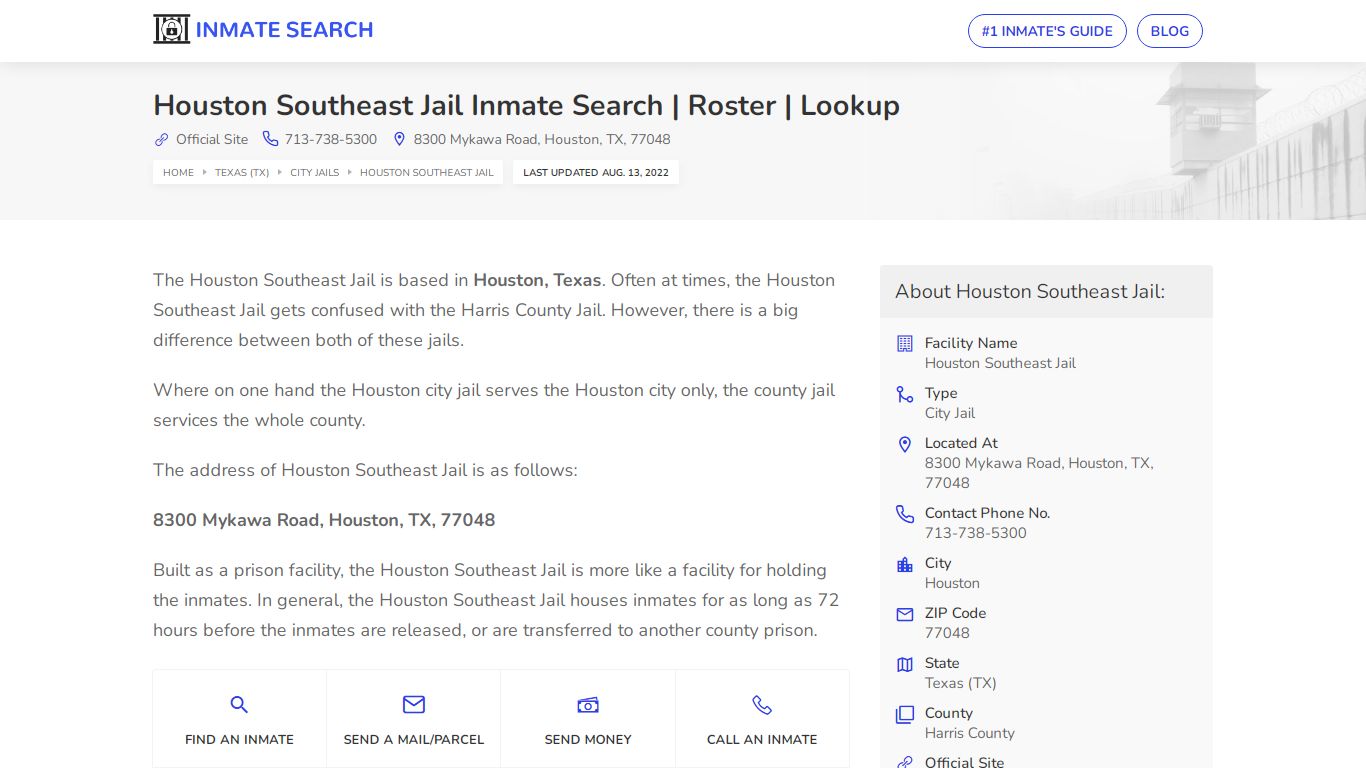 Houston Southeast Jail Inmate Search | Roster | Lookup